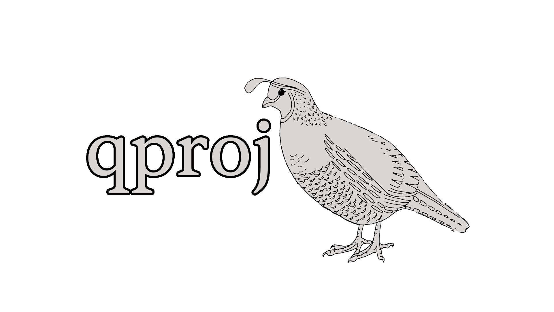 Illustration of a quail next to text, 'qproj'